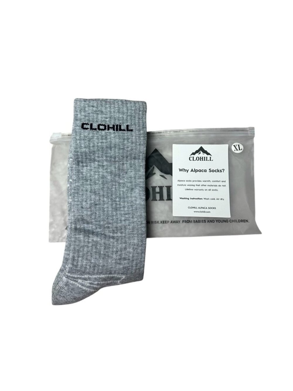 Clohill Alpaca Wool Hiking Crew Socks Gray Size XL Thermal Warm Outdoor New